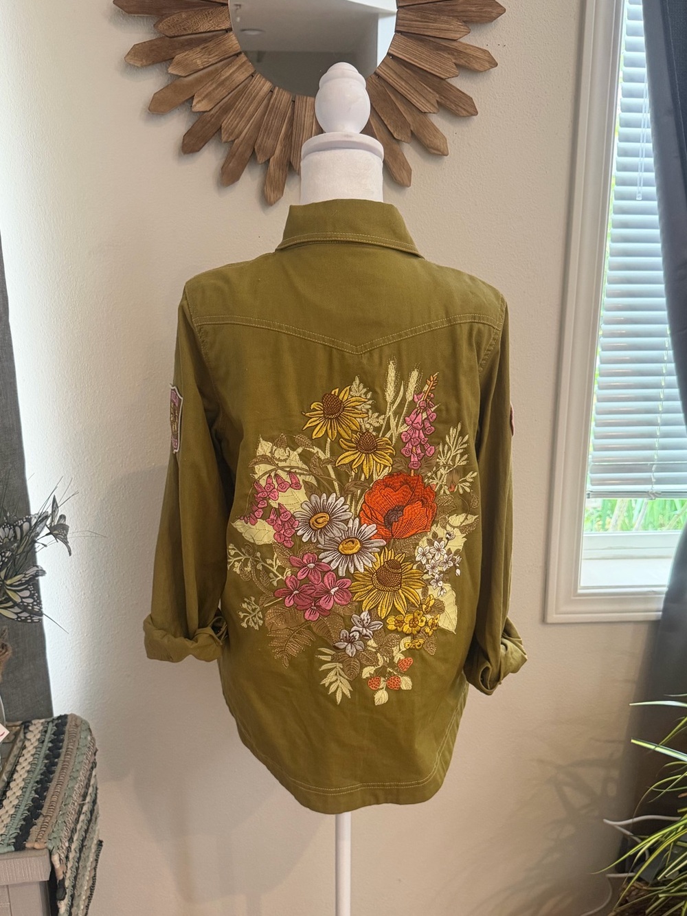 🌿 Spell & The Gypsy Collective Embroidered  Jacket | Olive Floral Jacket XS